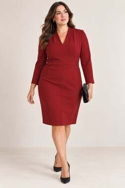 The Fold London Orange Rust Sheath Dress US 12 Long Sleeve V Neck Work Career